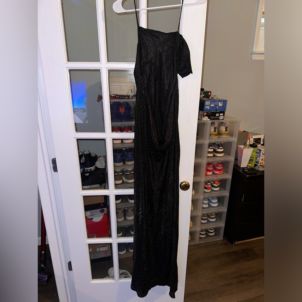 Topshop floor length black snake print gown